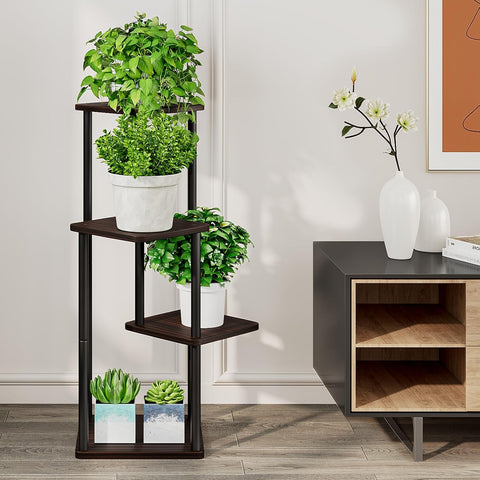 AZERPIAN 4 Tier Tall Plant Stand Indoor Corner Tiered Shelf Metal MDF Board