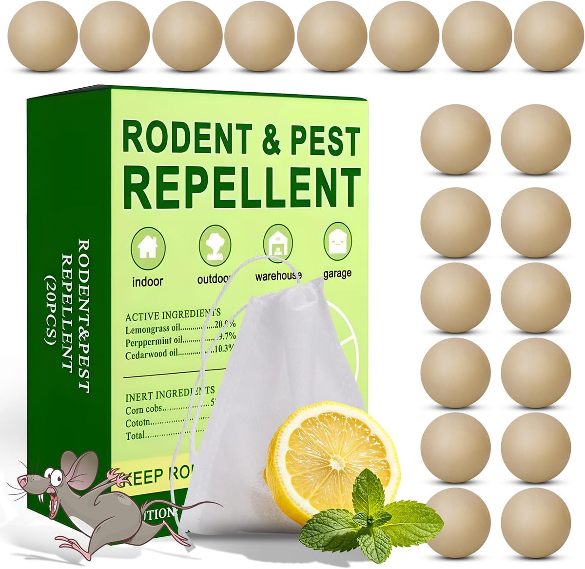 20 PCS Natural Peppermint Oil Mouse Repellent Balls Pest Control Repeller