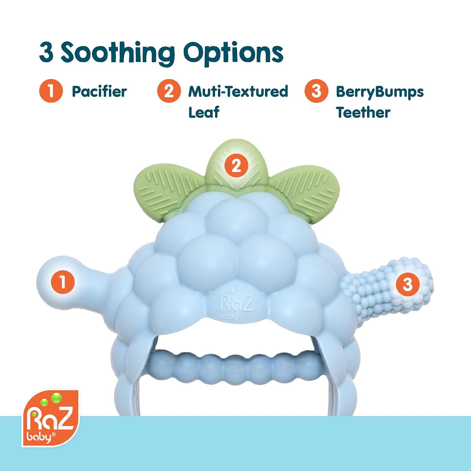 RaZbaby RaZberry Grip Silicone Teether Toy for 3M+ | Drop Resistant Hand Held Teether for Babies and Infants - Designed by Nature with Our Patented BerryBumps Multitextured Design | 3M+, Red