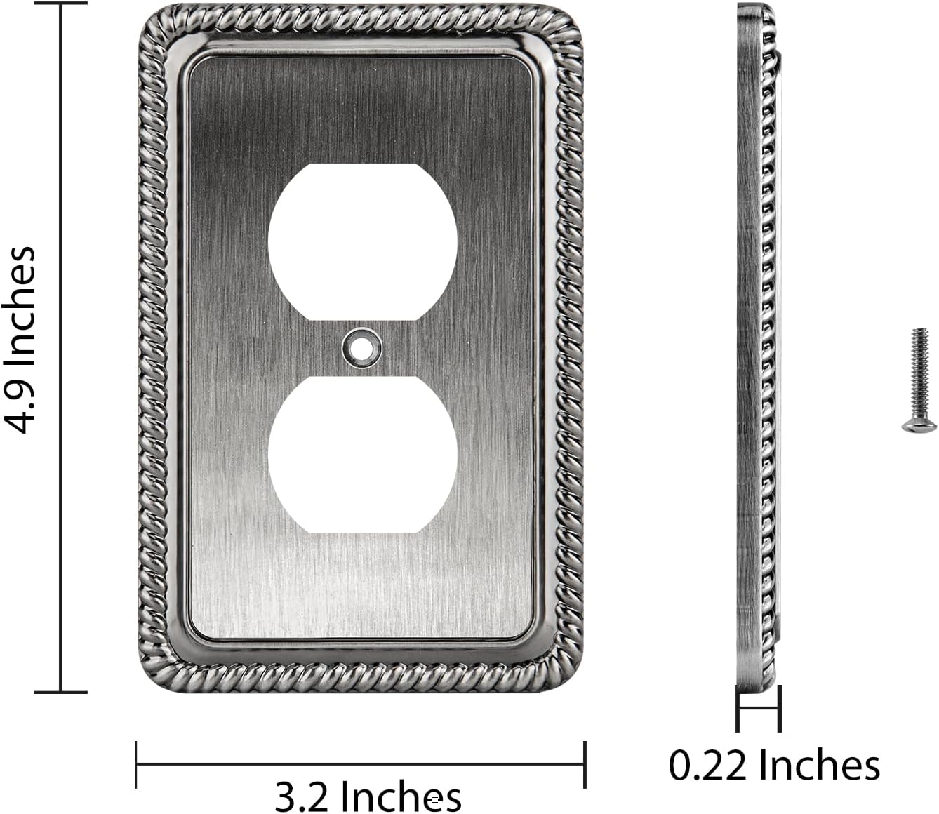 Henne Bery Rope Edge Decorative Wall Plate Switch Plate Outlet Cover (Single Duplex, 2 Pack, Heirloom Silver)