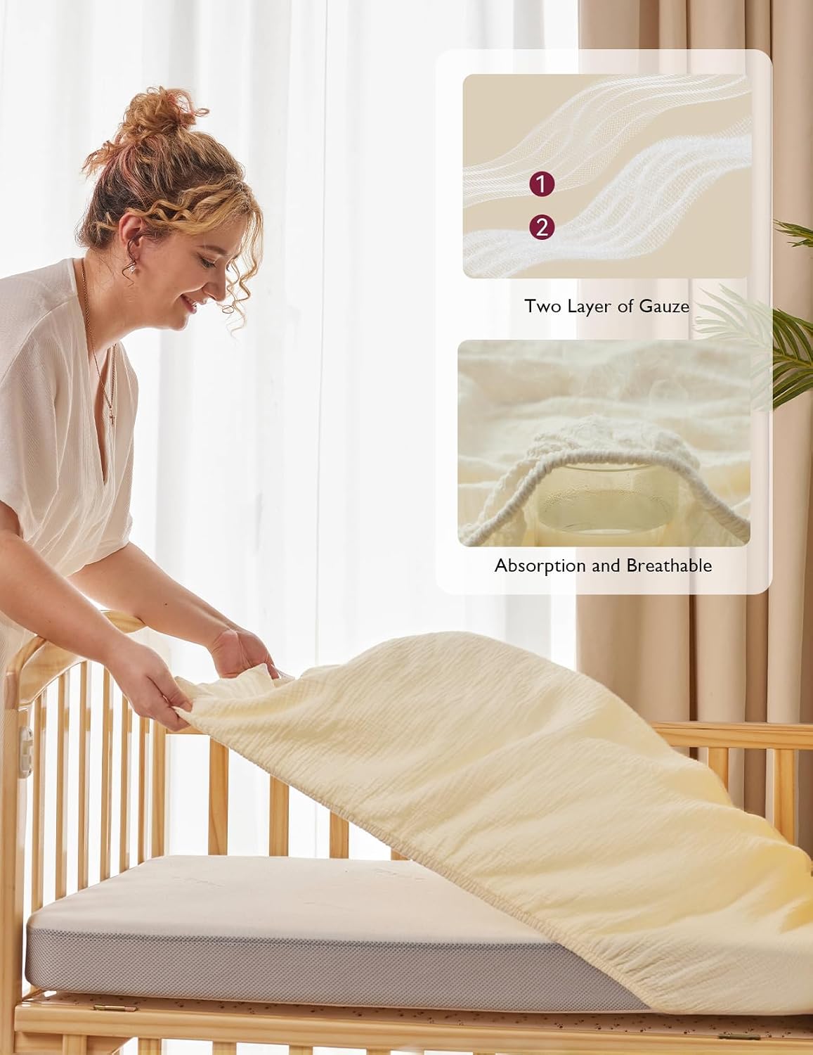 Momcozy Crib Sheets 52"x28", 2 Pack Muslin Crib Sheets for Baby Nursery