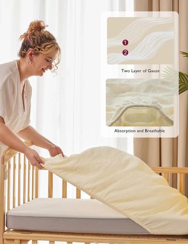 Momcozy Crib Sheets 52"x28", 2 Pack Muslin Crib Sheets for Baby Nursery