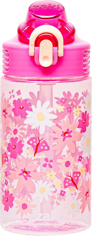 Zak Designs Flower Sage 16oz Leak-Proof Straw Kids Water Bottle, Plastic