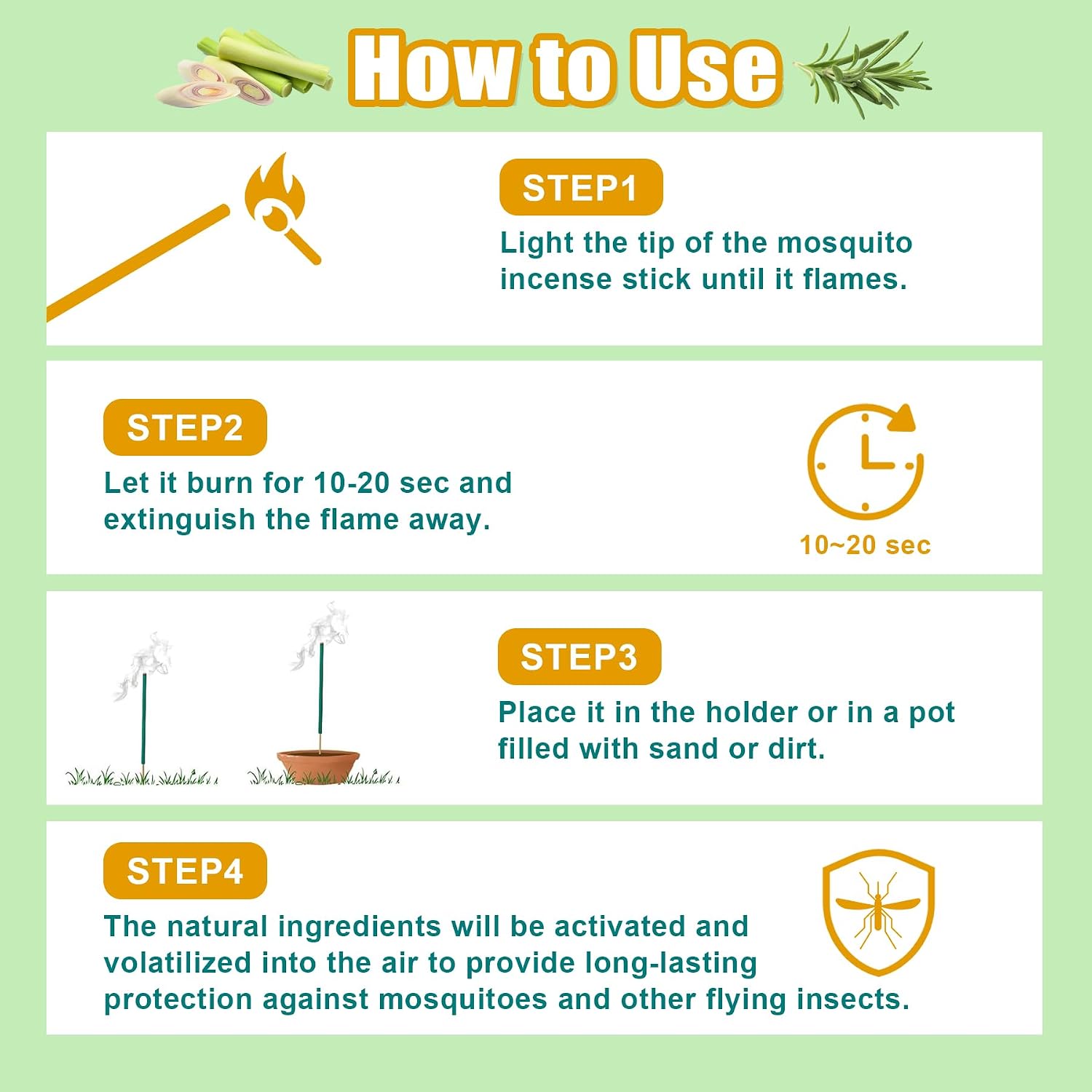60P Natural Citronella Mosquito Repellent Incense Sticks for Outdoor Patio