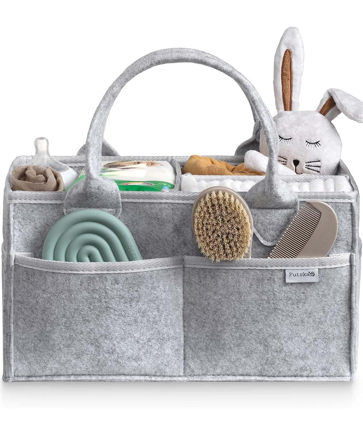 PUTSKA Baby Diaper Caddy Organizer, Felt Nursery Basket, Gray, Extra Large
