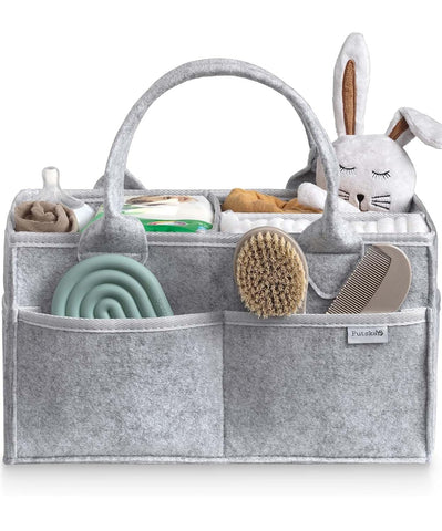 PUTSKA Baby Diaper Caddy Organizer, Felt Nursery Basket, Gray, Extra Large