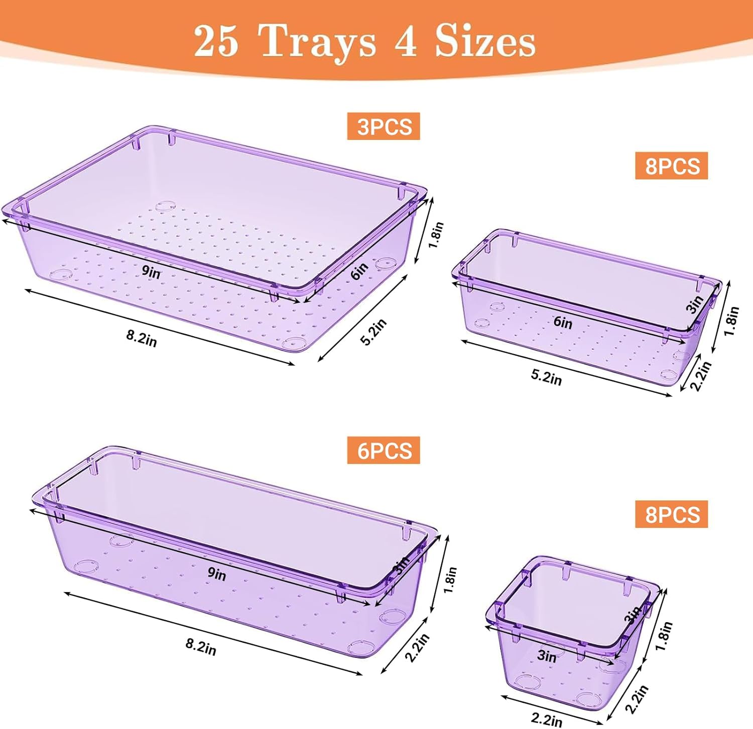 SpaceHacks 25 PCS Plastic Drawer Organizer, 4-Size Versatile Organizer Trays & storage Bins