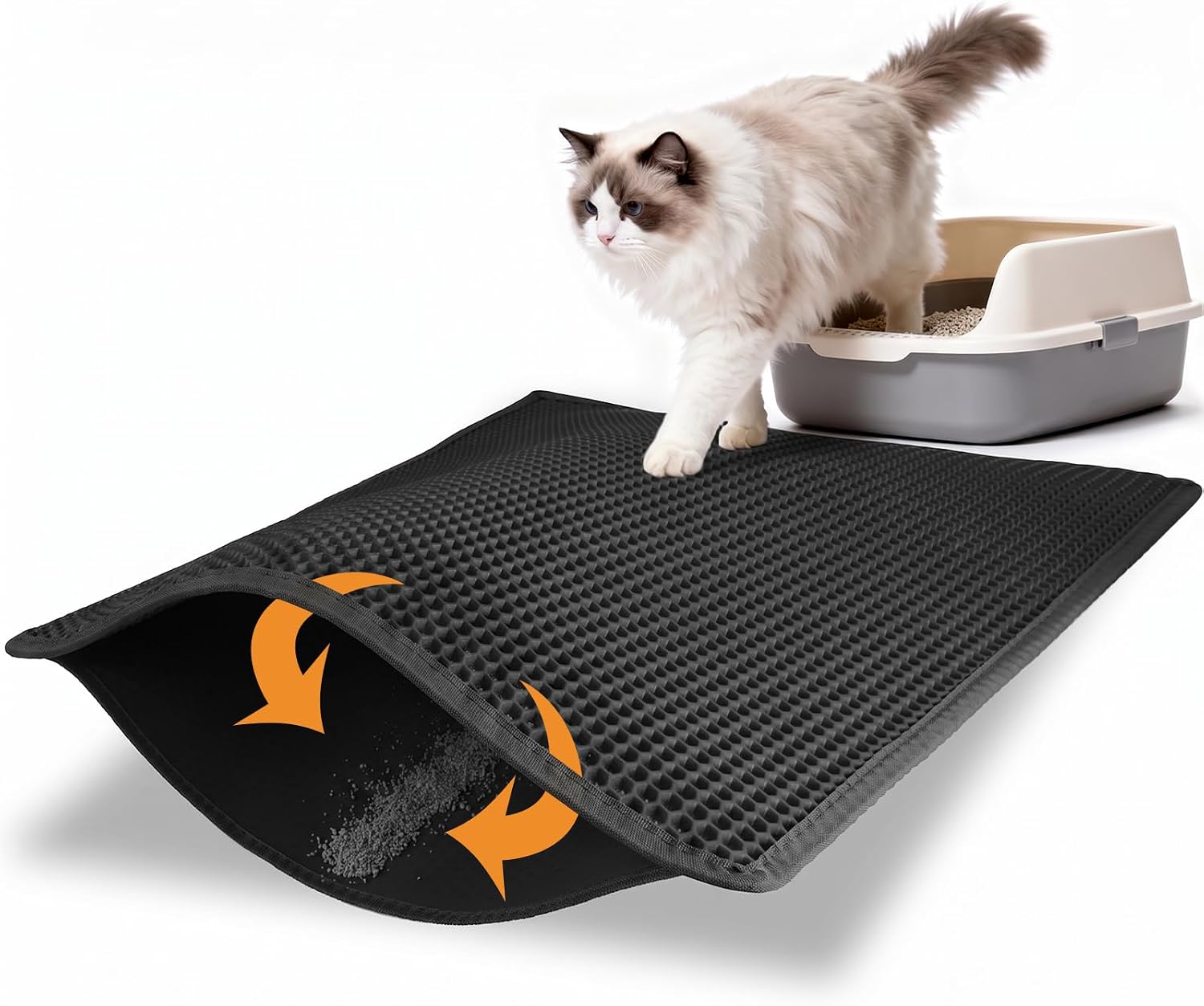 Pieviev Kitty Litter Mat, Double-Layer Waterproof Design, 30" x 24" Black