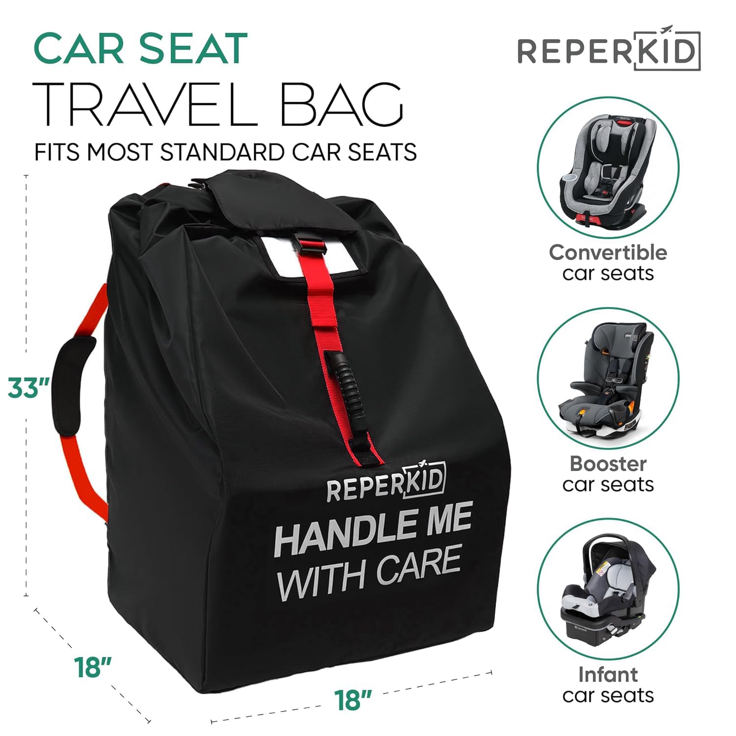 Car Seat Travel Bag for Airplane, Backpack Straps, Fits Most Car Seats