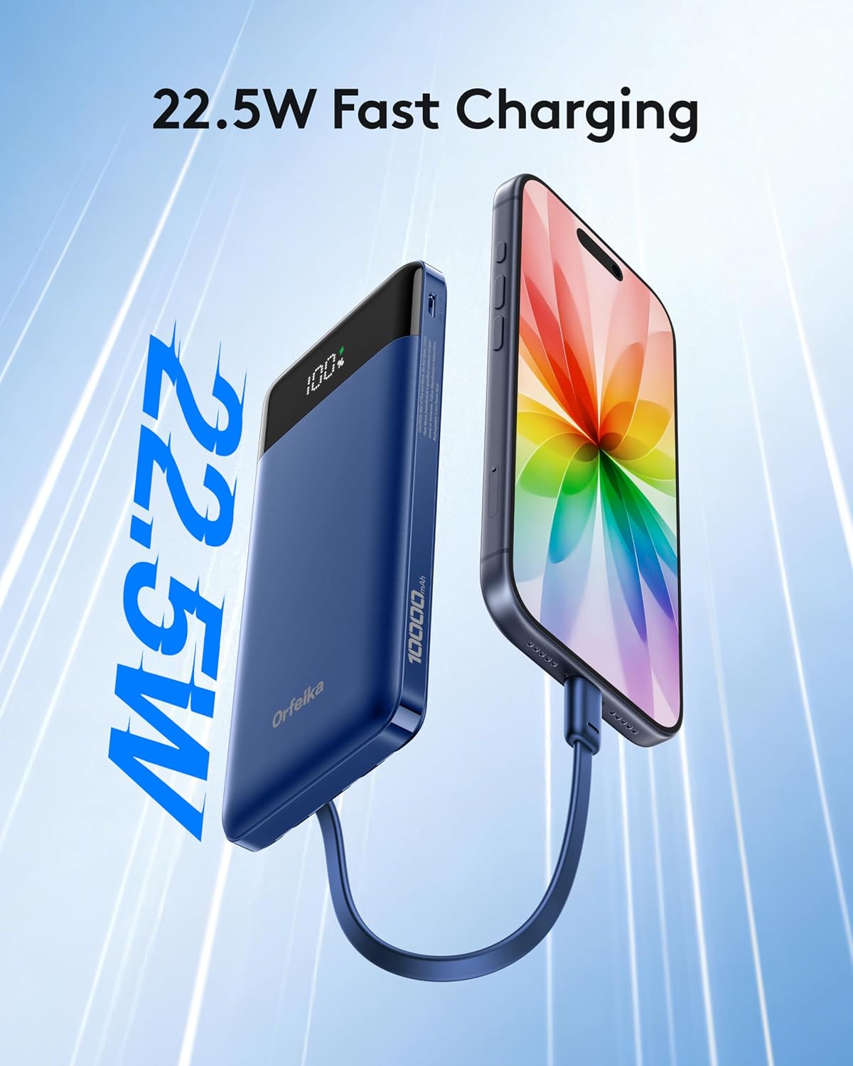 Orfeika Fast Charging Portable Charger Power Bank with Built-in 4 Cables