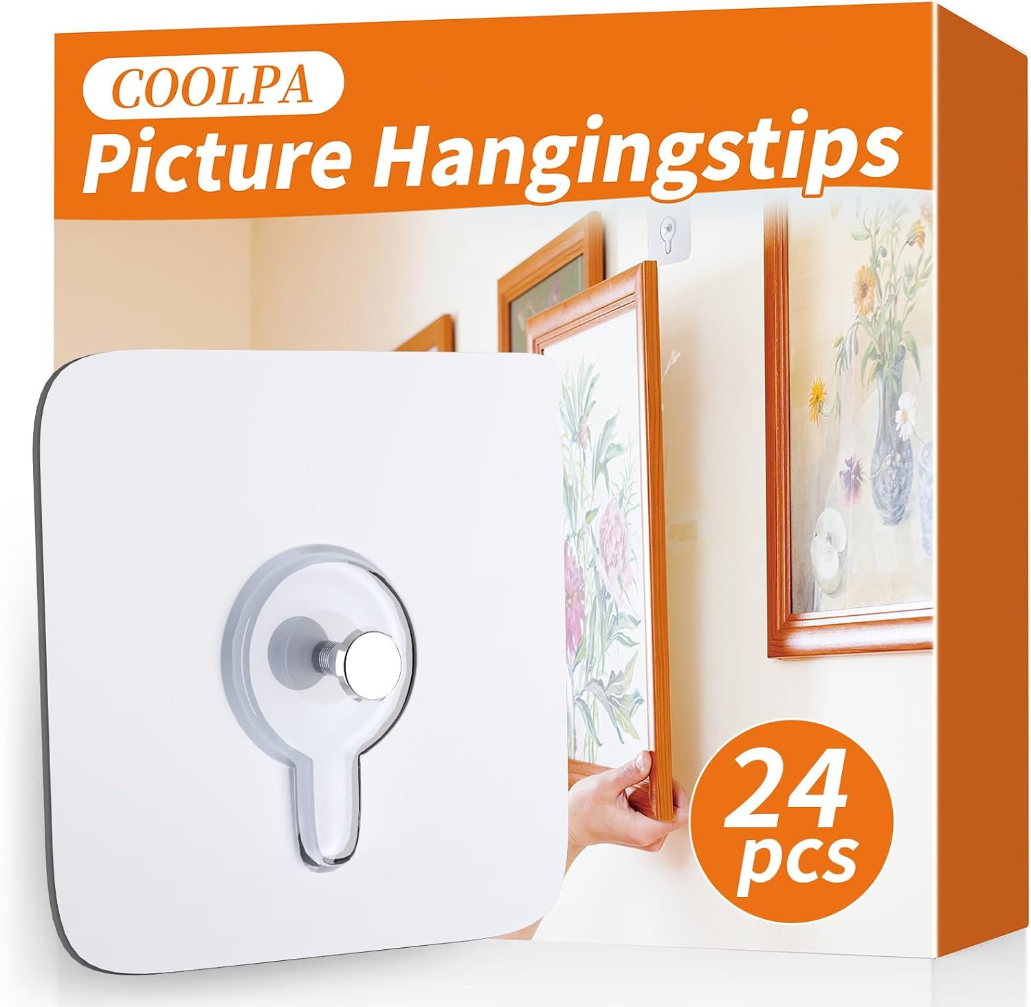 24PCS Picture Hangers Without Nails, Wall Hangers Without Nails, Adhesive Wall Hooks, to use Inside Kitchen, Bathroom, Home and Office (8mm)