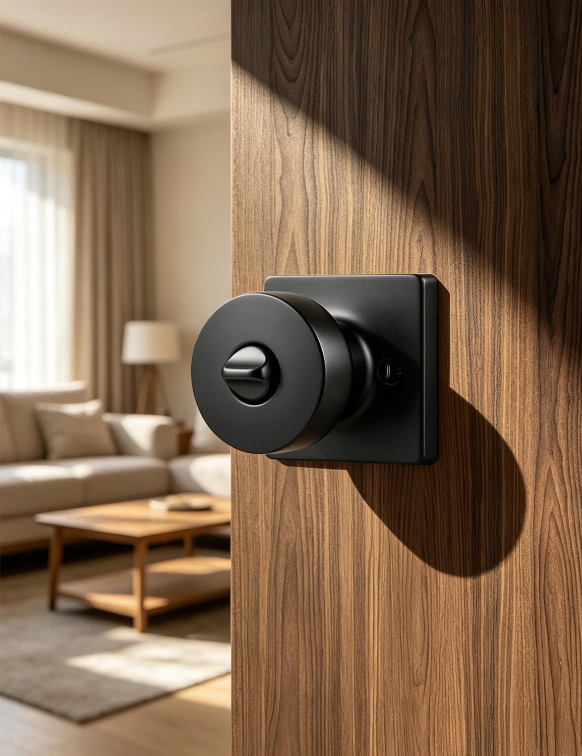 Probrico Bedroom Door Knobs Interior, Privacy Keyless Door Handles for Bedroom or Bathroom, 1 Pack Square Panel Door Knob in Matte Black Finish
