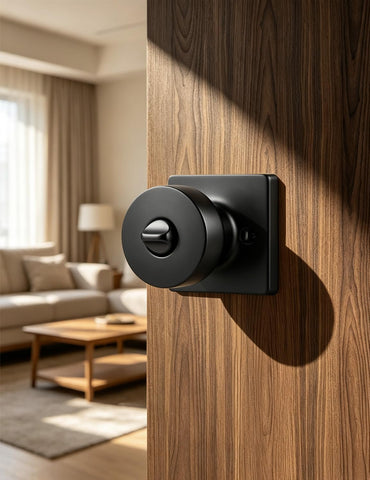 Probrico Bedroom Door Knobs Interior, Privacy Keyless Door Handles for Bedroom or Bathroom, 1 Pack Square Panel Door Knob in Matte Black Finish