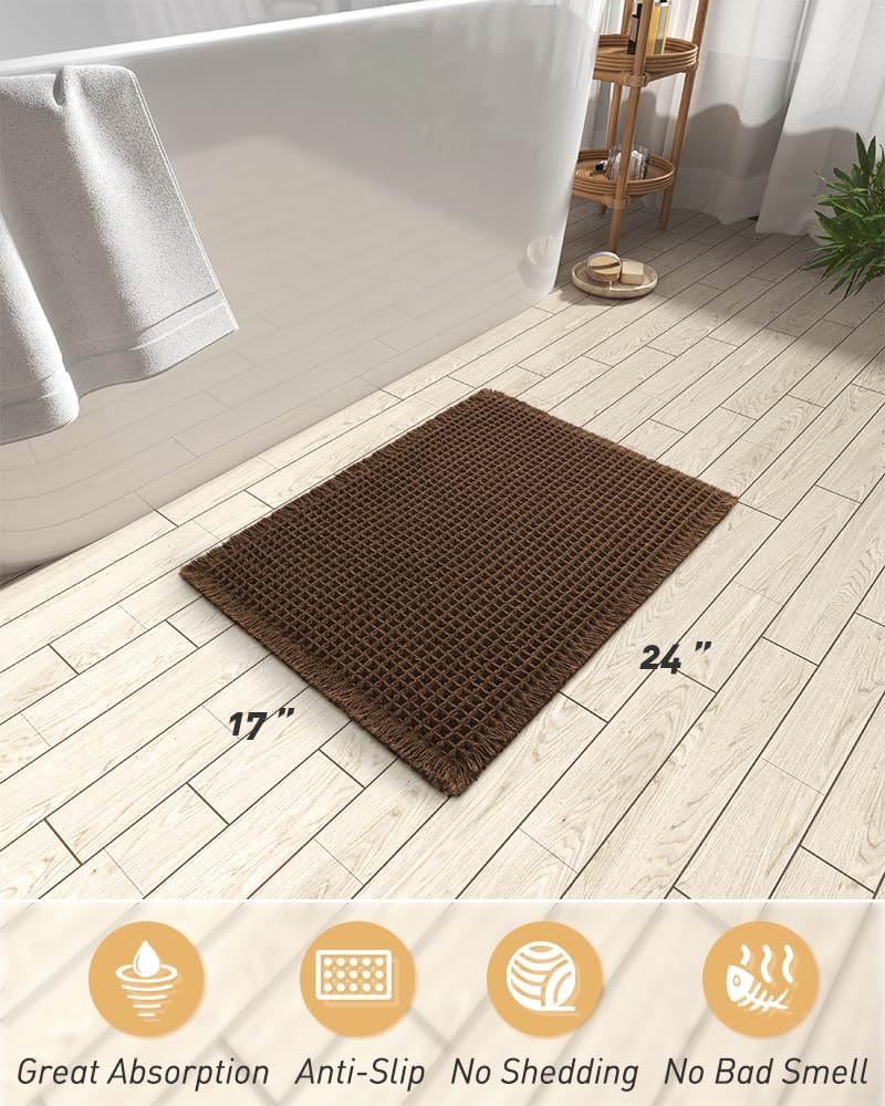 Upgraded Waffle Bath Mat Ultra Absorbent Non Slip Bathroom Mat, 17" x 24"