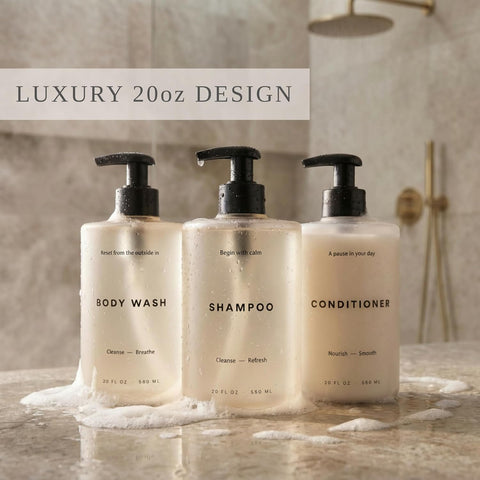 Stylish Shampoo & Conditioner Dispenser Set of 3-20oz Bottles with Pump