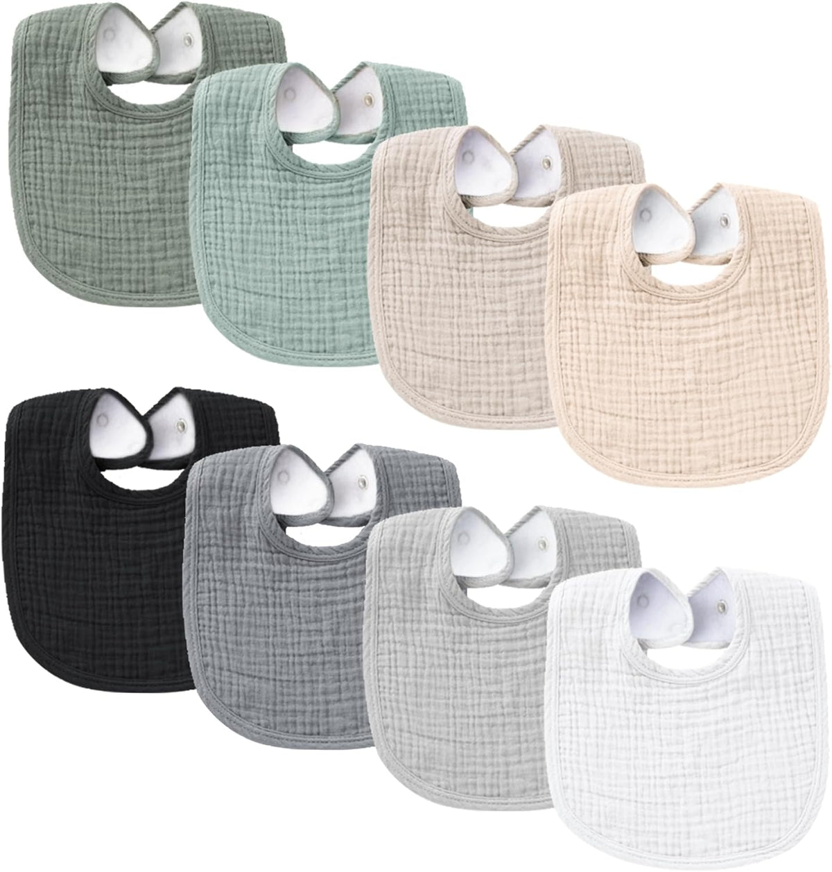 Konssy 8-Pack Muslin Baby Bibs, Adjustable Fit for Drooling and Teething
