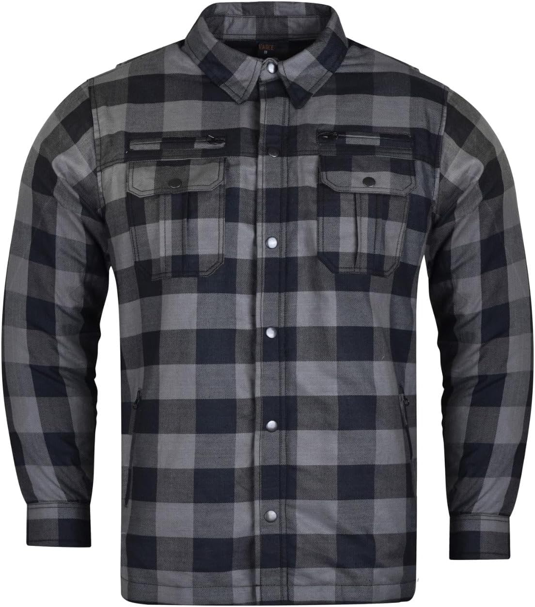 Mens Armored Checkered Flannel Biker Shirt, Multiple Waterproof Storage Pockets CE Approved Armor Reinforced Water Resistant