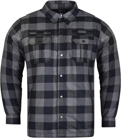 Mens Armored Checkered Flannel Biker Shirt, Multiple Waterproof Storage Pockets CE Approved Armor Reinforced Water Resistant