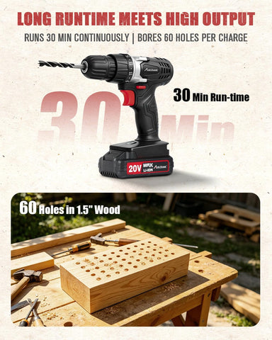 AVID POWER 20V Cordless Electric Drill Set 3/8“ Power Driver Kit for DIY