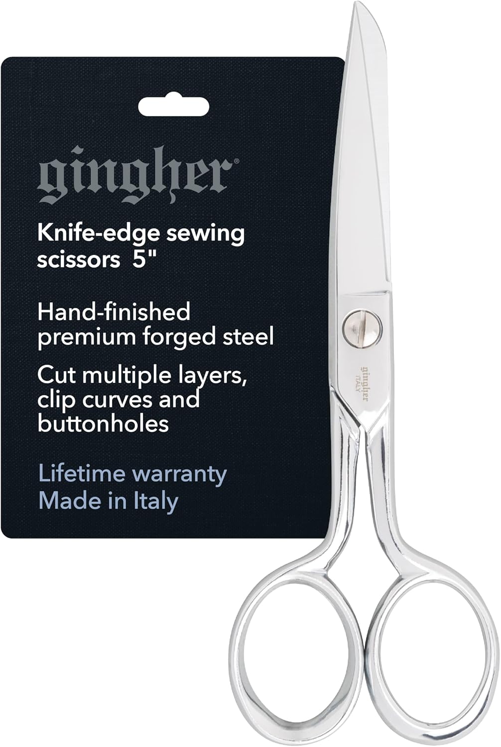 Gingher 5" Straight Fabric Scissors for Cutting Curves & Buttonholes