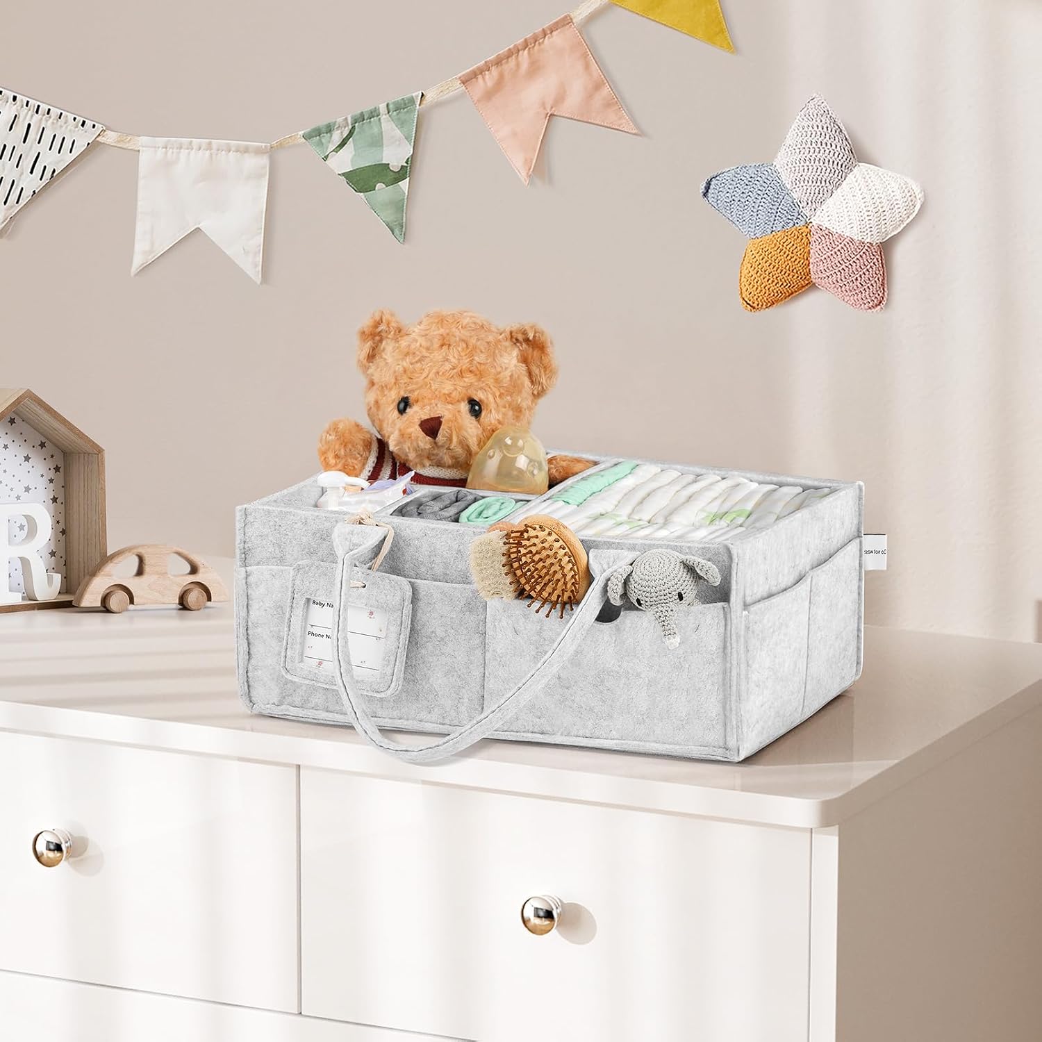 2PCS Diaper Caddy Organizer, Large Baby Caddy Organizer with Handle (Grey)