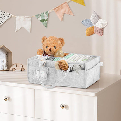 2PCS Diaper Caddy Organizer, Large Baby Caddy Organizer with Handle (Grey)