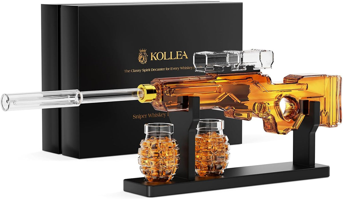 Kollea Cool Whiskey Decanter Gift Set with 2 Grenade Glasses