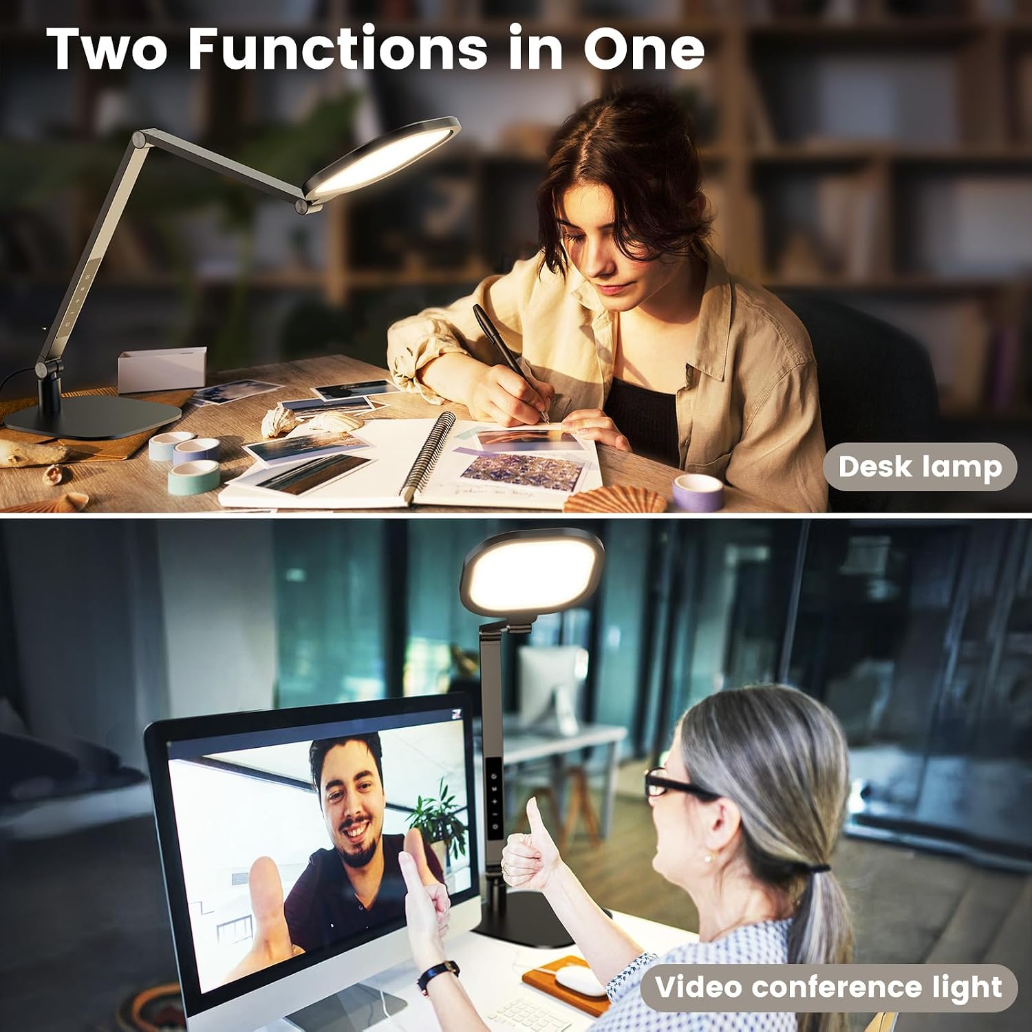 LitONES Desk Lamp for Home Office, Tall Computer Ring Light with CRI 97.8