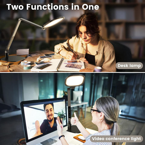 LitONES Desk Lamp for Home Office, Tall Computer Ring Light with CRI 97.8