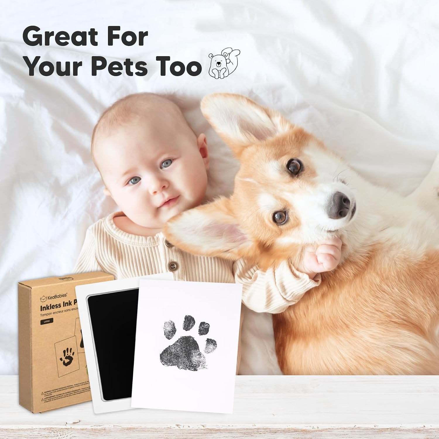 4pk Inkless Baby Hand and Footprint Kit, Mess Free Ink Pads (Jet Black, L)