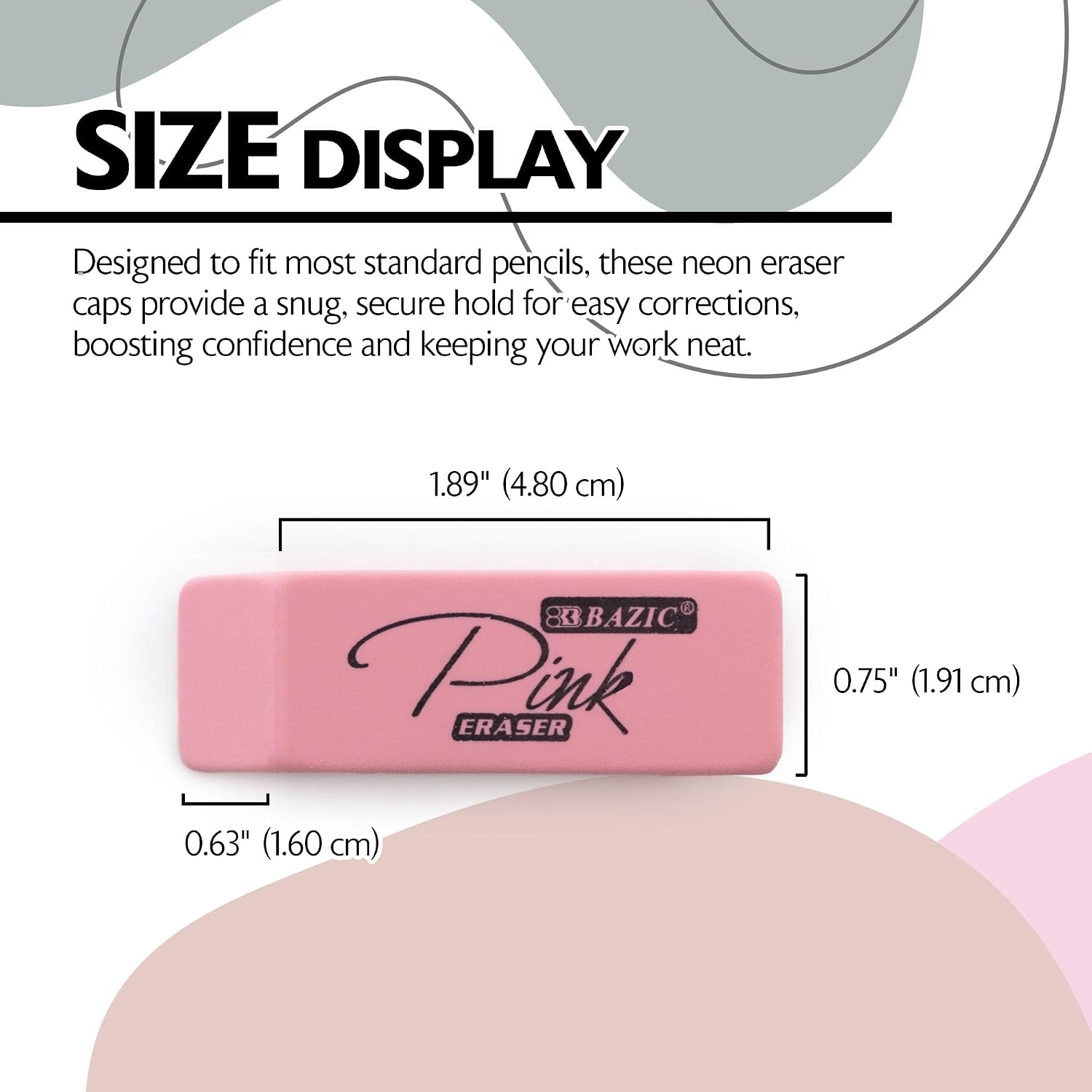 BAZIC Products Pink Bevel Block Erasers, Latex-Free, PVC-Free, 24-Box