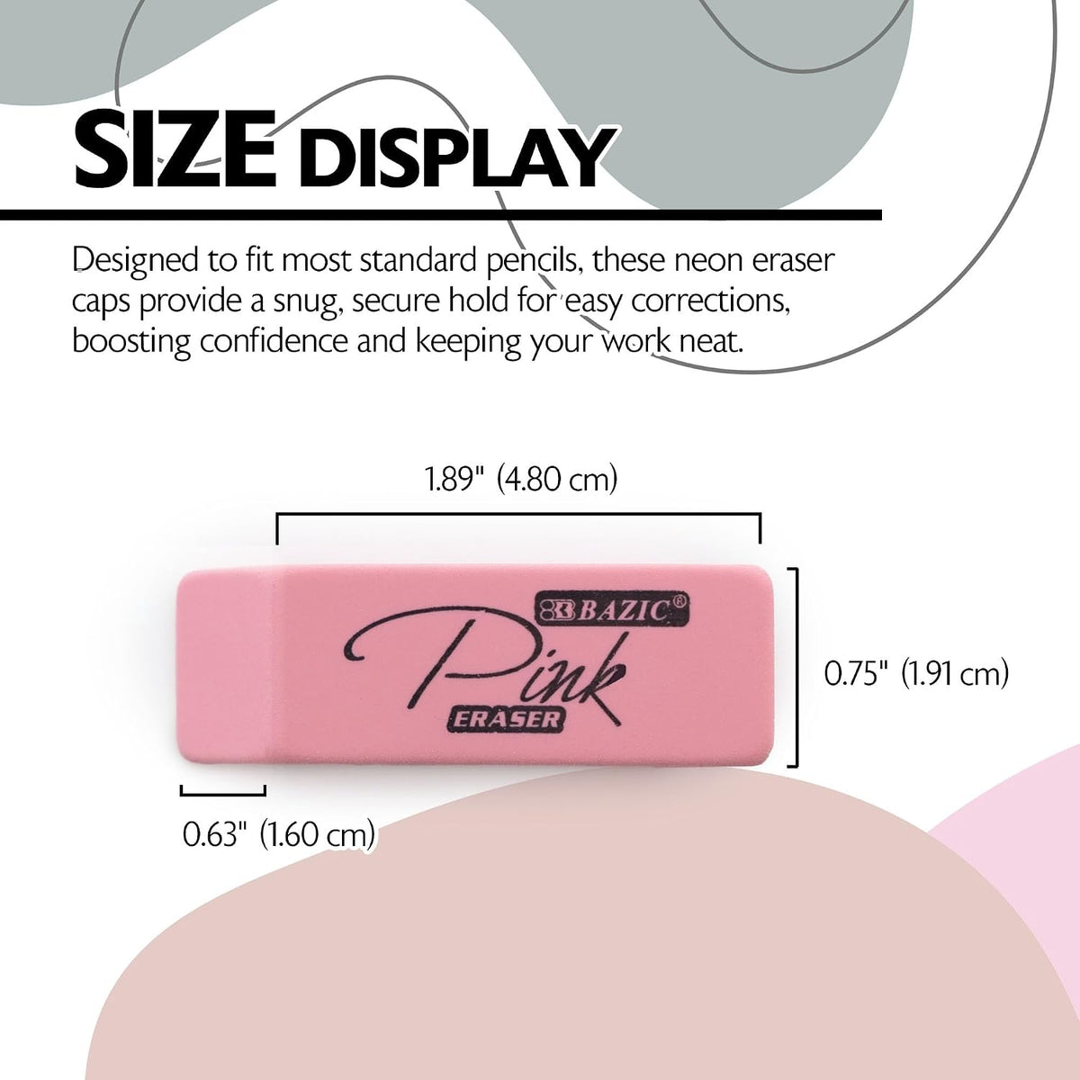 BAZIC Products Pink Bevel Block Erasers, Latex-Free, PVC-Free, 24-Box