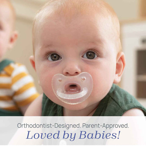 Chicco PhysioForma Luxe Orthodontic Pacifier for Babies 0-6 Months, One-Piece 100% Soft Silicone, Supports Breathing, Textured Shield & Handle, Included Sterilizing Case, BPA Free, 2-Pack, Crystal