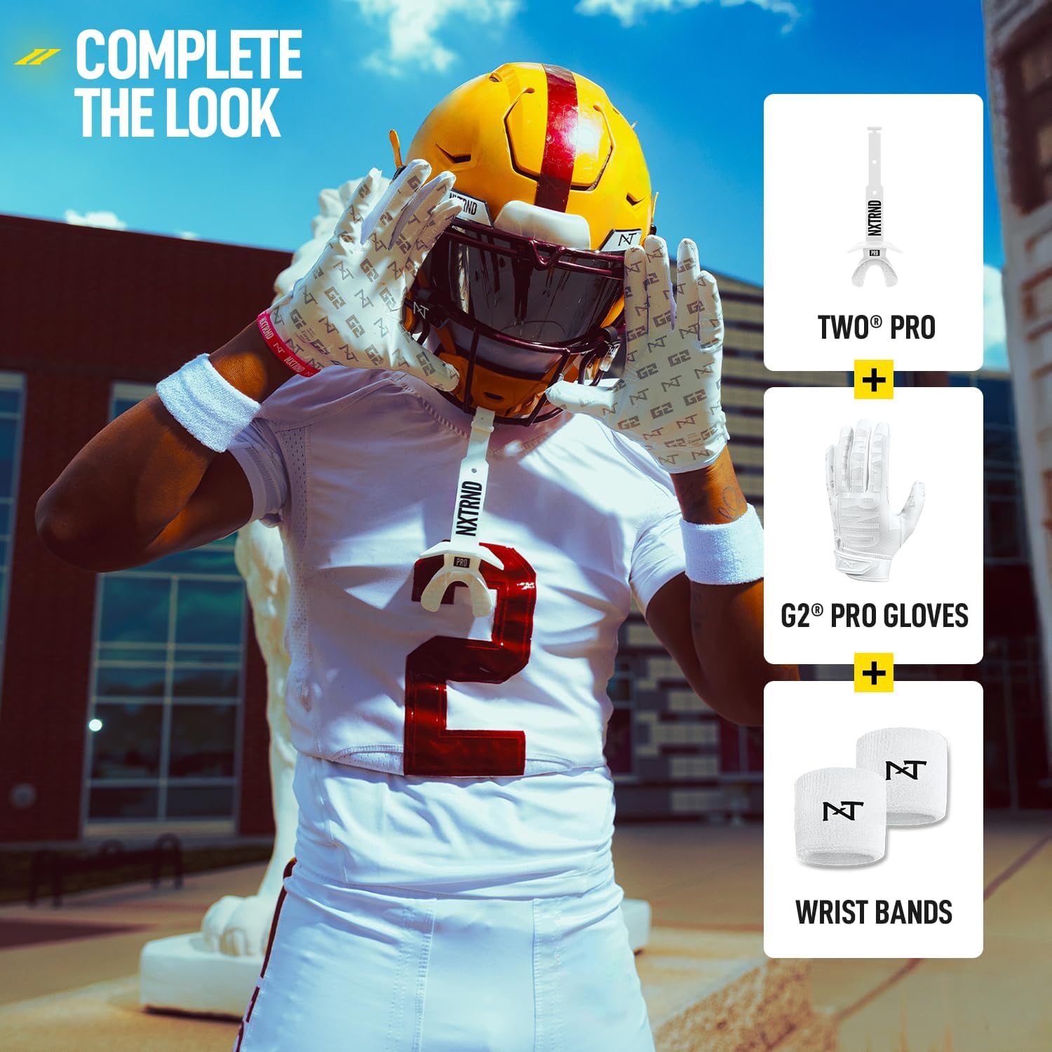Nxtrnd Two Pro Football Mouth Guard, Permanent Strap, Fits Adult & Youth (White)