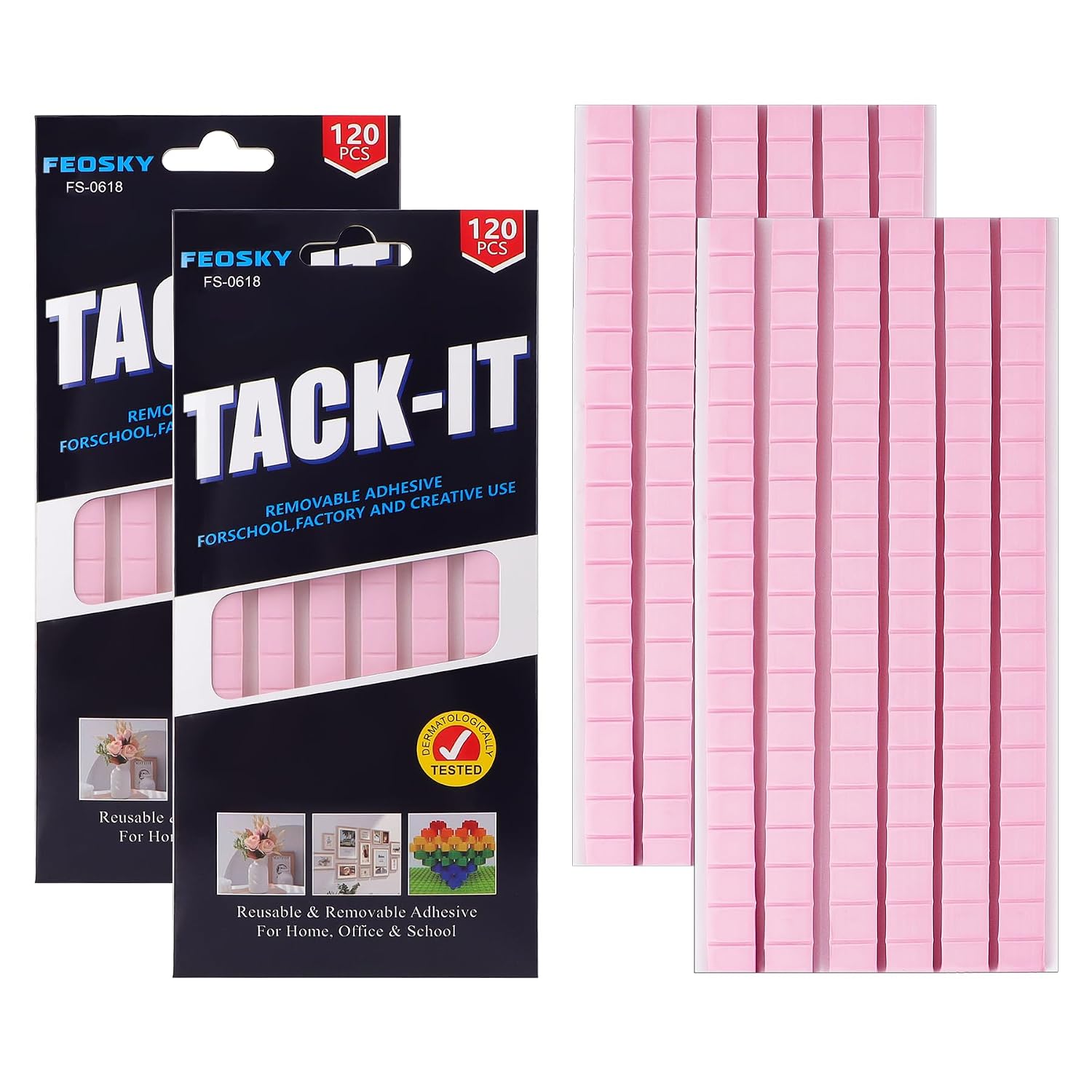 Feosky Adhesive Poster Sticky Tack Putty, Reusable and Removable Adhesive Putty, Mounting Putty for displaying Wall Paintings, Picture, Decoration, Crafts (Pink,Pack of 2)