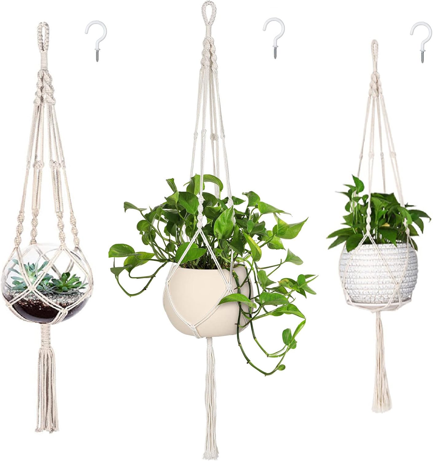 MIPON 3 Pack Macrame Plant Hangers, Hanging Planters for Indoor Plants