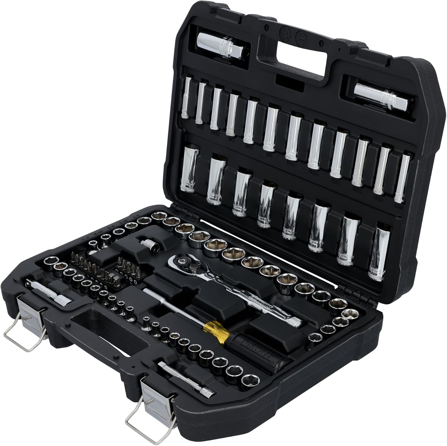DEWALT Mechanics Tool Set, 84 Piece SAE/Metric Set with Low Profile 72-tooth Ratchet,1/4 Inch Drive (DWMT45424)