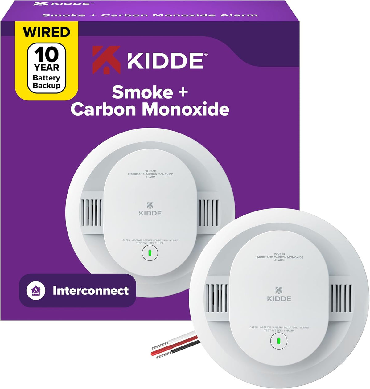 Kidde Smoke & CO Detector, Hardwired & 10-Year Battery, 30CUA10, 1 Pack