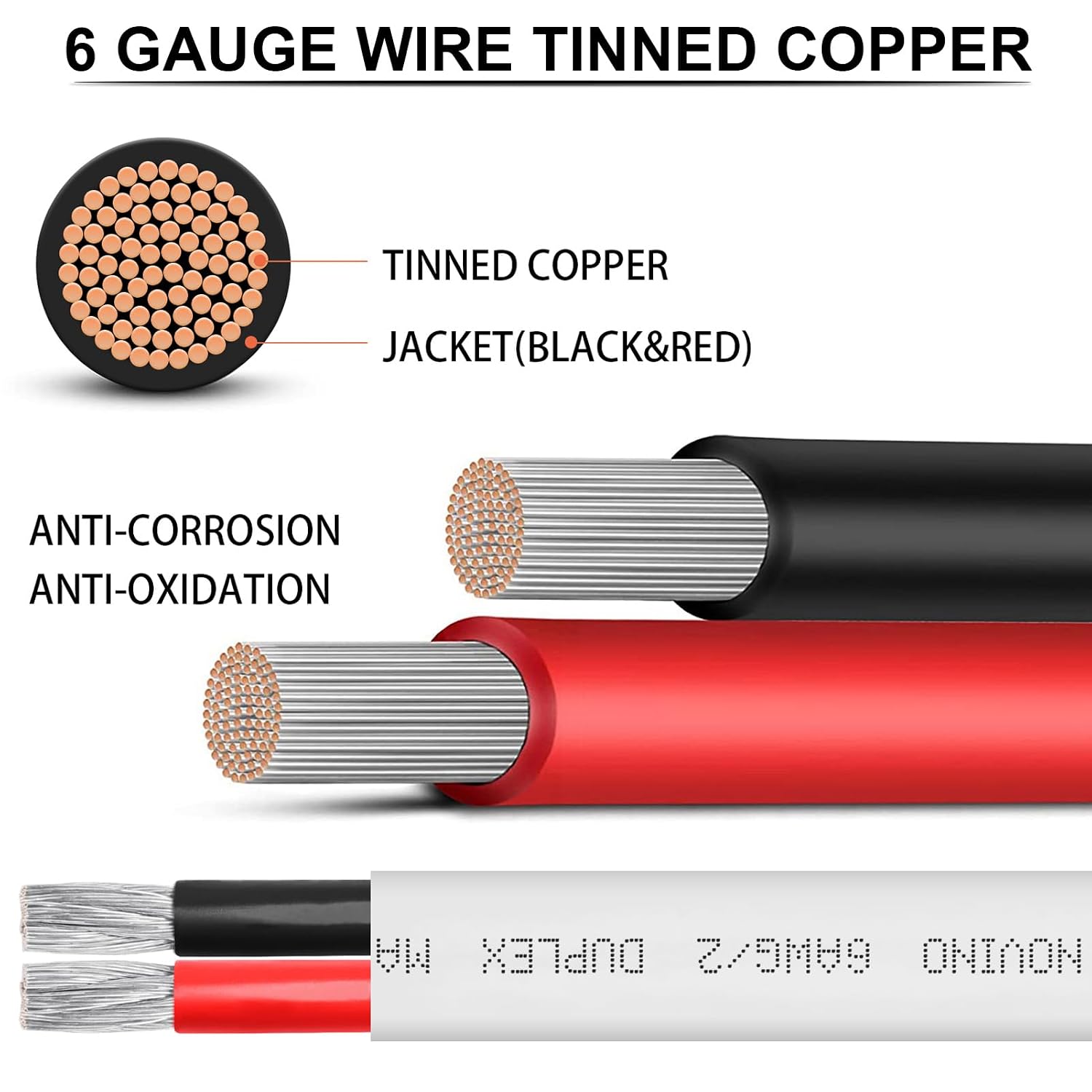 6 Gauge Marine Wire,6/2 Duplex Marine Grade Cable,10FT 6 AWG Wire