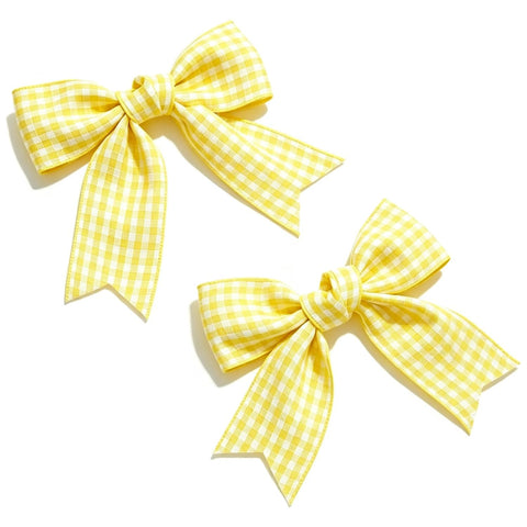 2PCS 3'' Small Yellow Gingham Hair Bow for Girl, Cute Plaid Clip