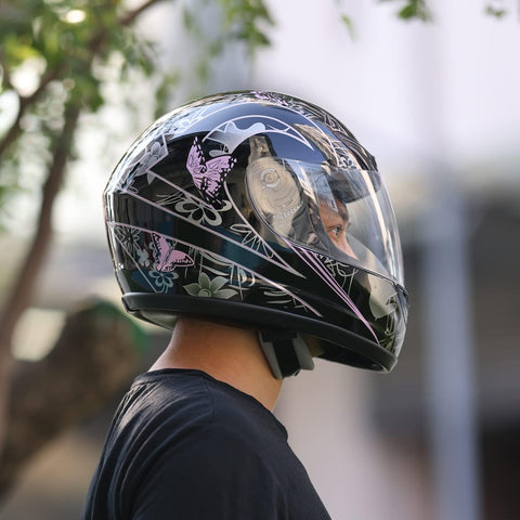 TCT-MOTORPARTS Black Butterfly Motorcycle Full Face Helmet DOT Approved