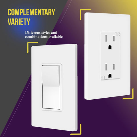 ENERLITES 1-Gang White Screwless Decorator Wall Plate Outlet Cover, 10 Pack