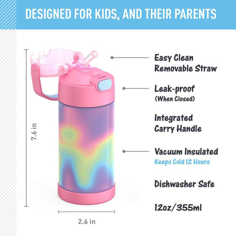 THERMOS FUNTAINER Water Bottle with Straw, 12oz, Rainbow Cloud