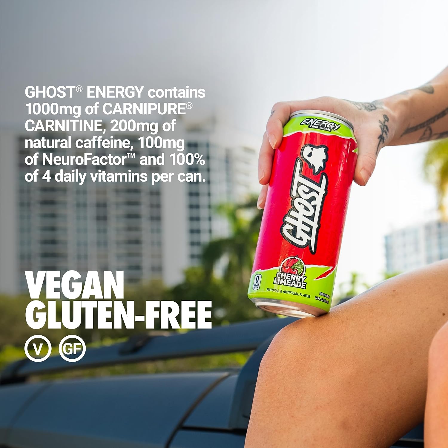 GHOST Energy Drink, Zero Sugars, 12-Pack, Cherry Limeade, 16oz