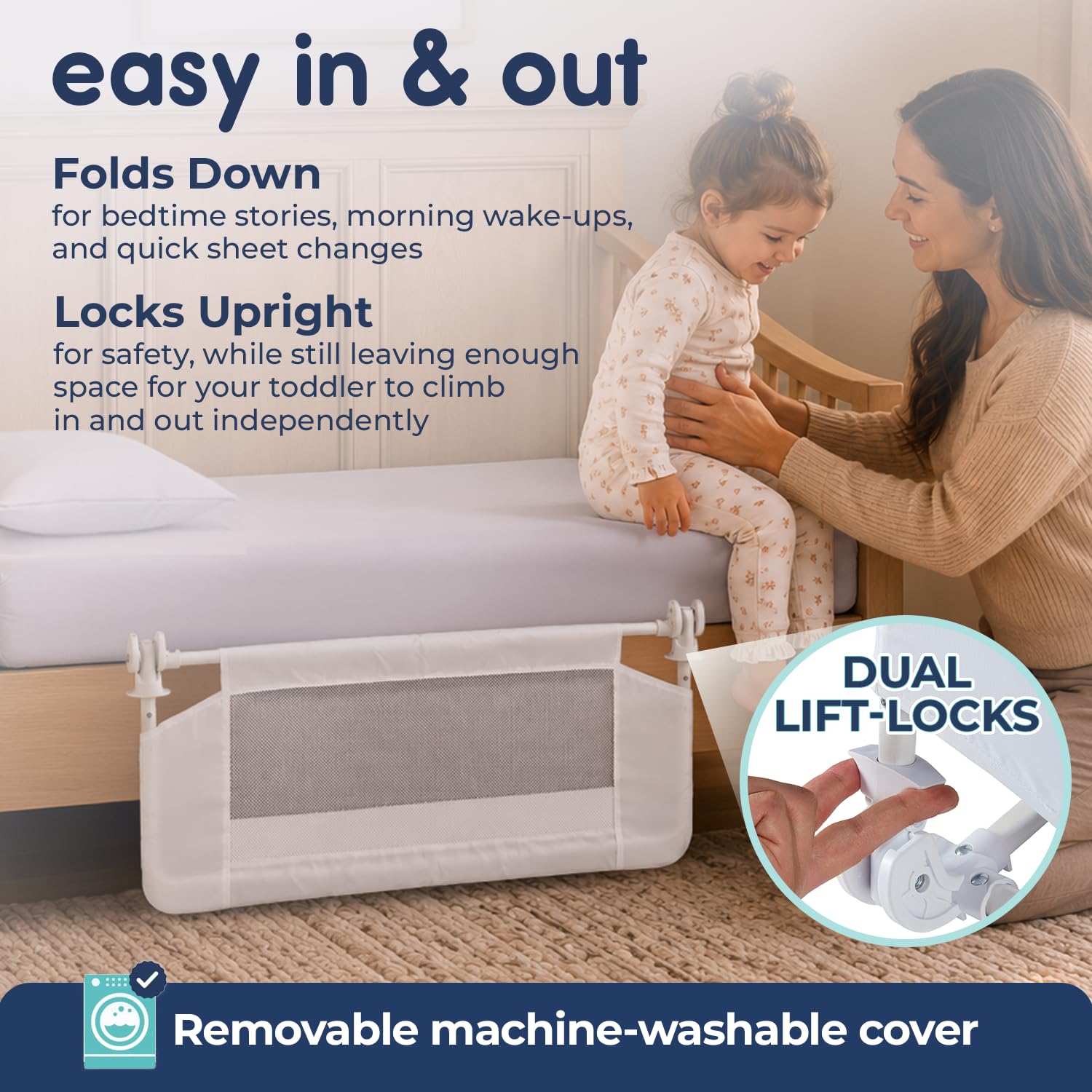 Hiccapop Convertible Crib Bed Rail for Toddlers, Crib Rail Guard, White