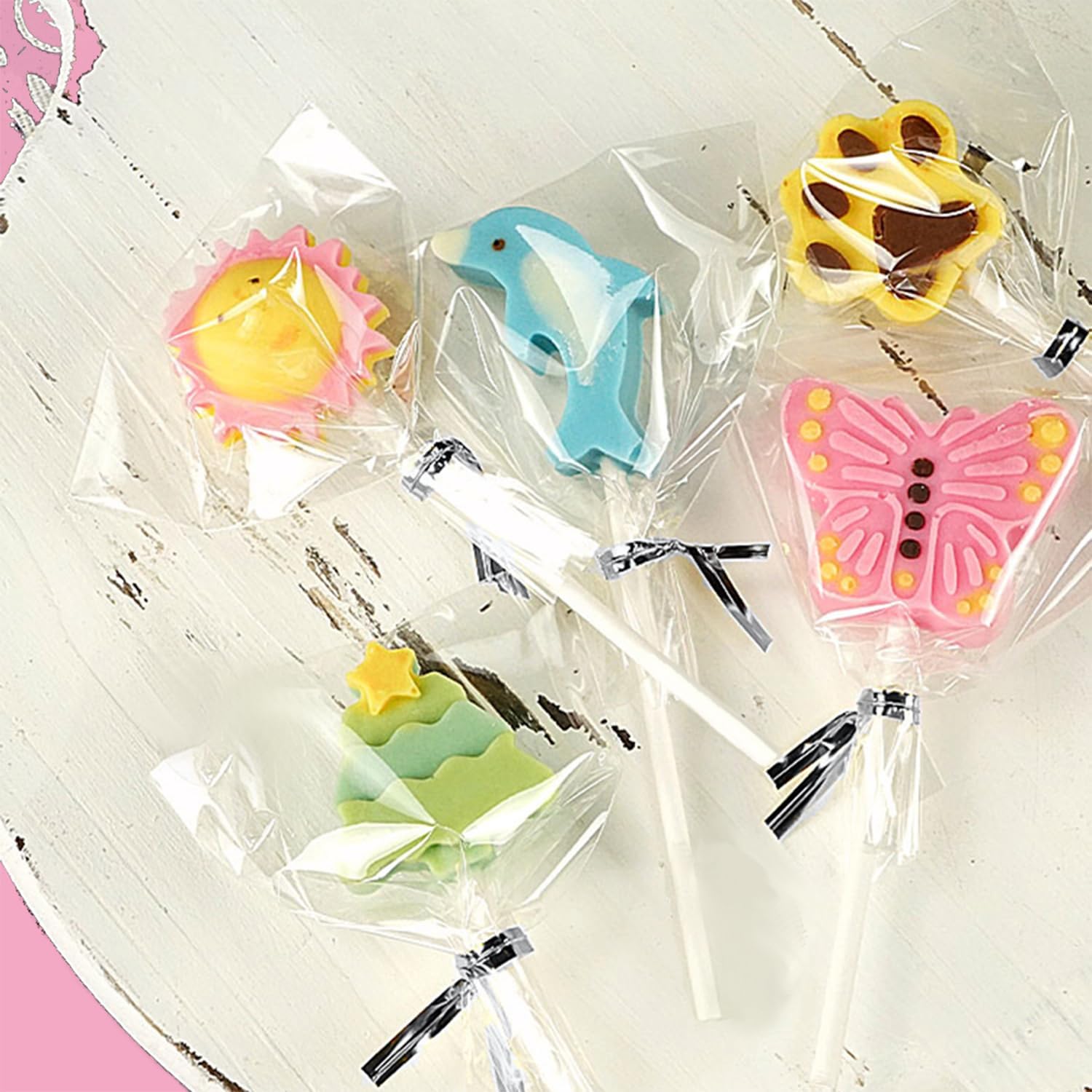 Basquei Cake Pop Sticks 6 Inches, Cake Pop Bags (3.9"X4.7"), Silver Metallic Twist Ties, 600 Pcs Cake Pop Kit Used for, Lollipops Cake, Candies, Chocolates Making Tools