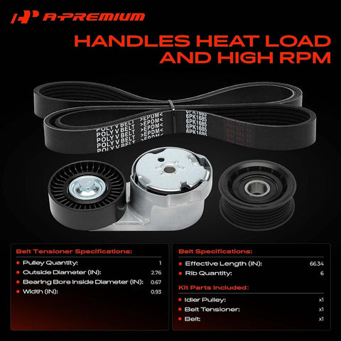 A-Premium Engine Serpentine Belt Drive Kit w/Tensioner & Idler Pulley