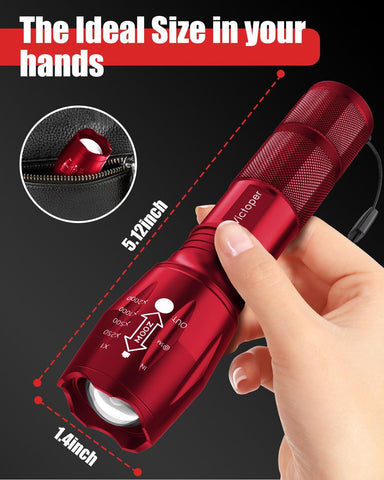 Victoper LED Flashlight 2 Pack Red, Bright Tactical Torch High Lumens 5 Modes, Waterproof Zoomable Flash Light for Outdoor, Birthday Gifts for Men, Dorm Room Hiking Camping Essentials Gear for Guys
