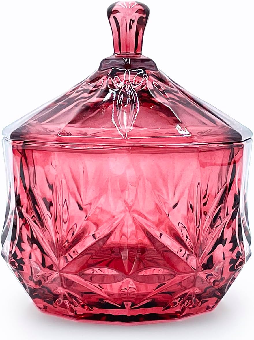 Glass Candy Cookie Jar,Small Crystal Chrismas Candy Dish with Lid,Dark Feminine Decor,Vanity Bathroom Organizer(Magenta)
