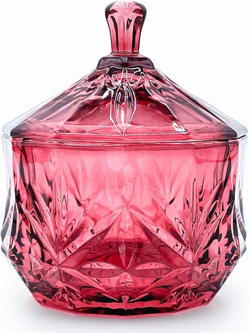 Glass Candy Cookie Jar,Small Crystal Chrismas Candy Dish with Lid,Dark Feminine Decor,Vanity Bathroom Organizer(Magenta)